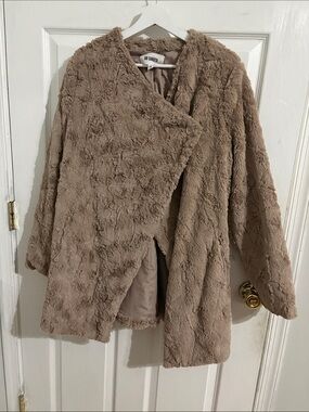 BB Dakota Taupe Plush Faux-Fur Wrap Coat